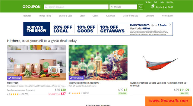 groupon官方网站。全球最大的团购网站。groupon提供不同的优惠券。